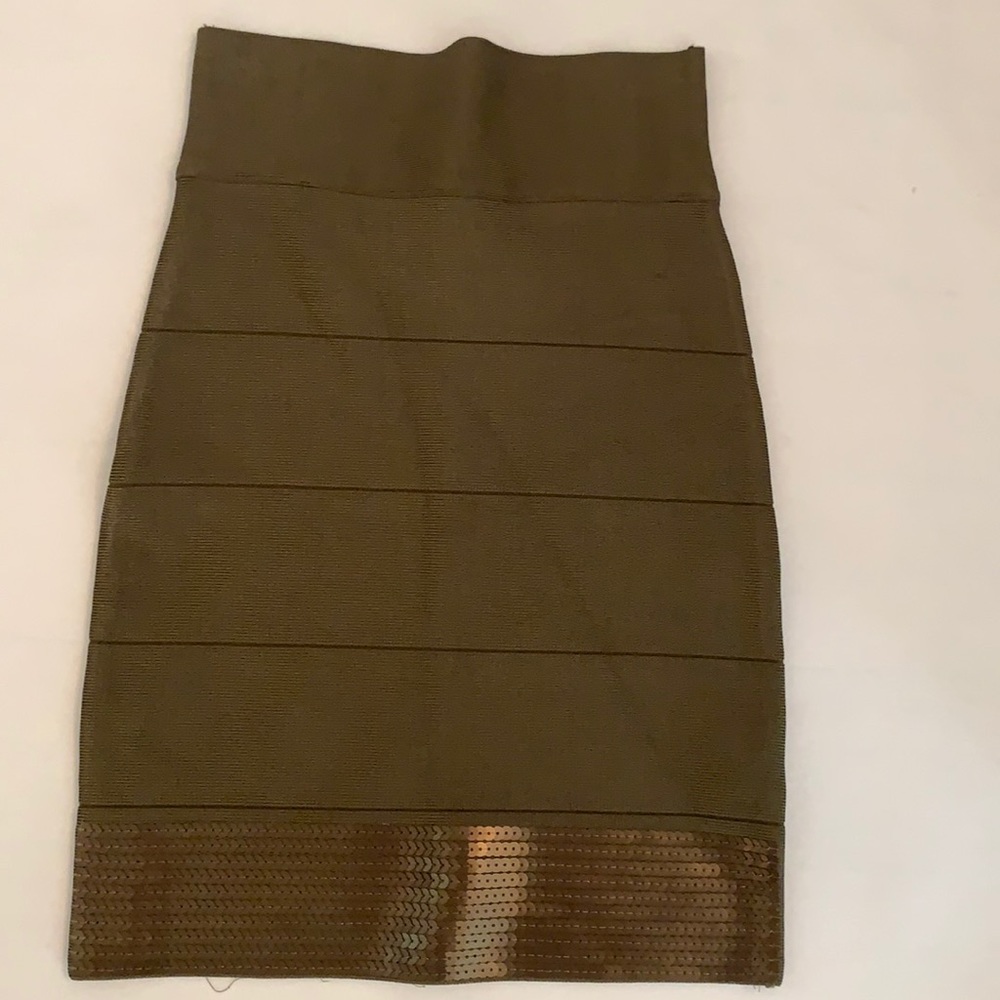 Bebe olive green bandage skirt with sequins